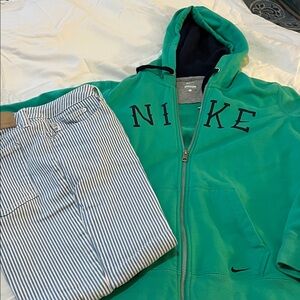 Nike Spring Green full zip Hoodie with Striped crop Pants